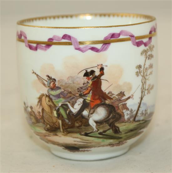 A Meissen military subject coffee cup and saucer, Marcolini period (1774-1814), saucer 13.4cm